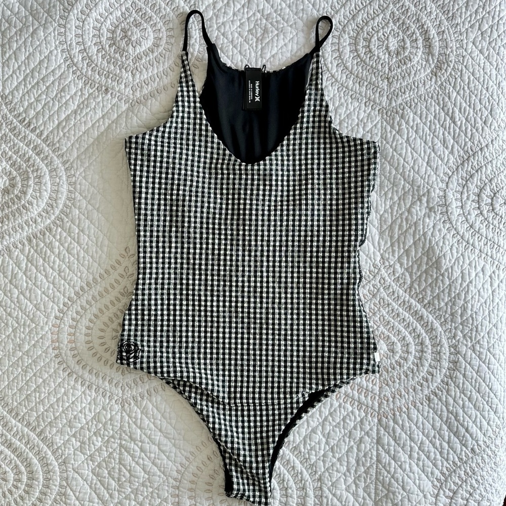 Hurley Black and White Gingham One-Piece Swimsuit